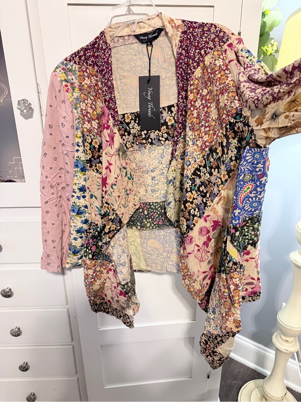 Young Threads Patchwork Floral Open Jacket - Pink Multi - Picture 3 of 12